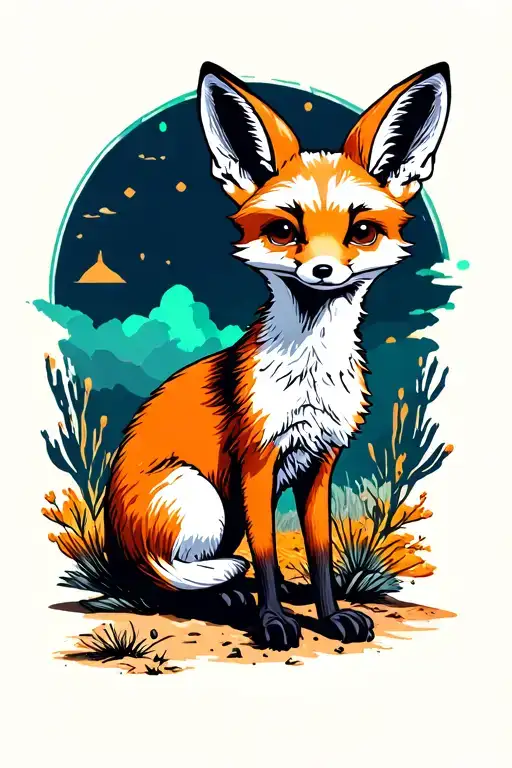 Fennec Fox In Desert Full Body Focus On Scenery