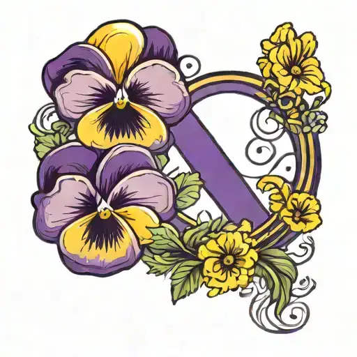Purple And Yellow Pansies With Infinity Symbol