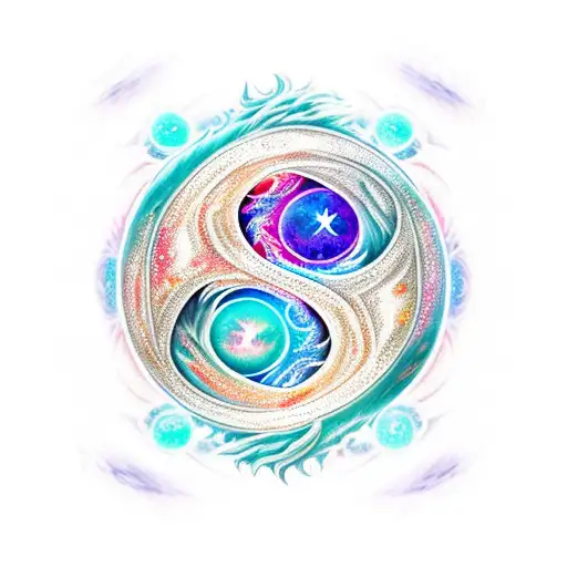 Fire And Ice Dragon With Yin Yang Galaxy Orb
