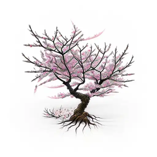 A Couples Tattoo Of A Withered Cherry Blossom Tree