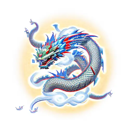 A Traditional Japanese Dragon Intertwined With Video Game Controller Symbols