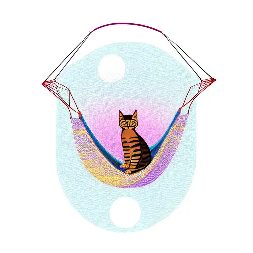 A Cat In A Hammock Between Two Palm Trees With A Sunset Background