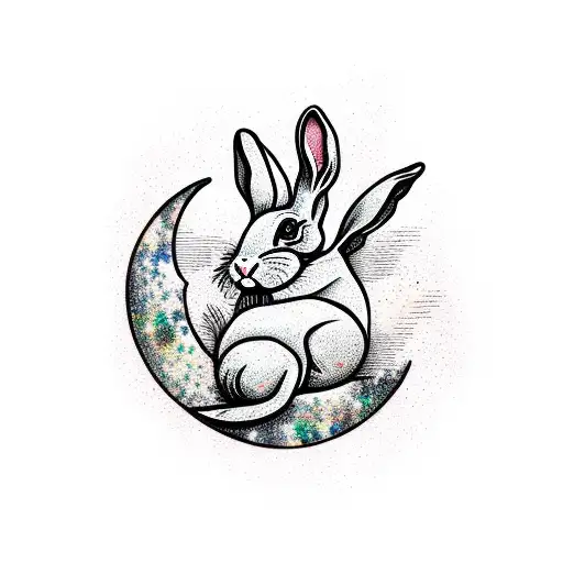 Bunny Laying Down On Crescent Moon