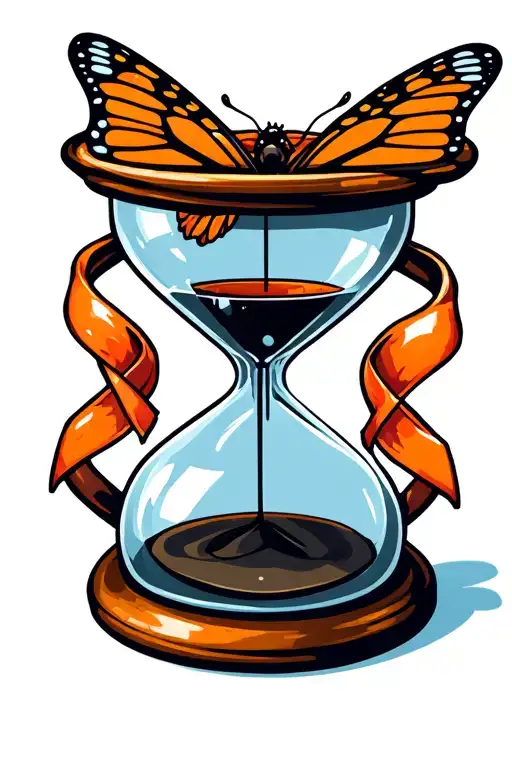 Orange Butterfly Flying Away From Empty Hourglass Containing Leukemia Awareness Ribbon