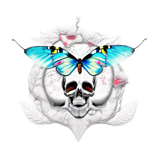 A Realistic Depiction Of A Butterfly Emerging From A Skull