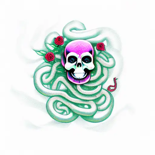 Snake In Skull With Roses