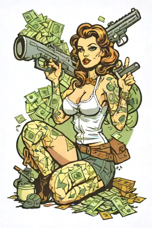 Pin Up Girl With Guns Money Drugs