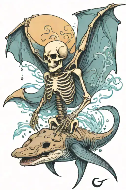 Skeleton Standing On A Manta Ray Pulling Its Reins Underwater