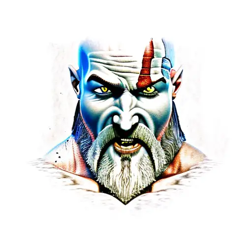 A Weapons Of Kratos With A Pixelated Background Representing His Video Game Origins