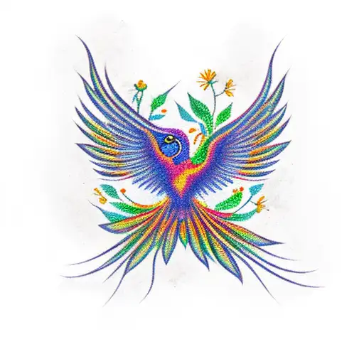 The Phoenix Bird With Flowers And Leaves