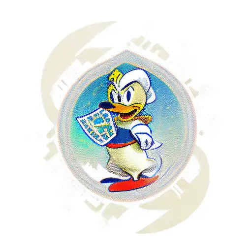 Donald Duck As A Samurai Warrior Standing On A Staircase Of Money