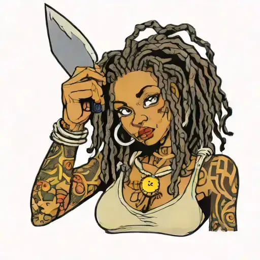 Black Girl With Dreadlock And A Knife