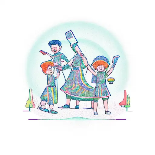 Chef's Knife Forming A Helix Shape Surrounded By Kids Playing In A Nature Setting