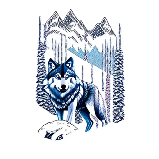 Mountain Scene With Wolf