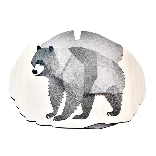 A Bear Carving A Wooden Sculpture Of A Crow