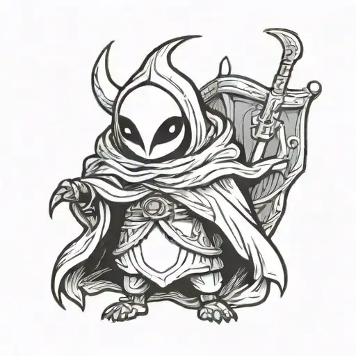 The Knight From Hollowknight Wrapped In A Blanket That Has A Hood That Looks Like A Penguin