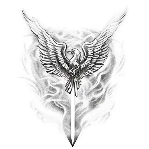 Sword With Phoenix And Jesus Christ Back