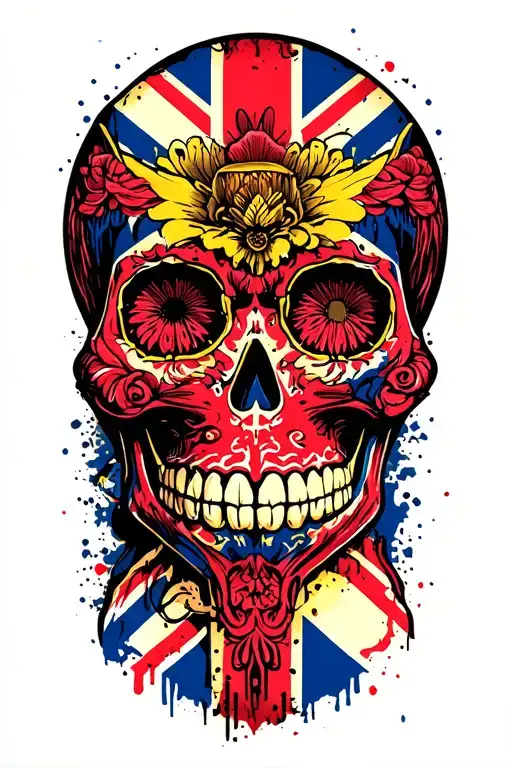 Colombia And Union Jack Colour Sugar Skull Cyberpunk