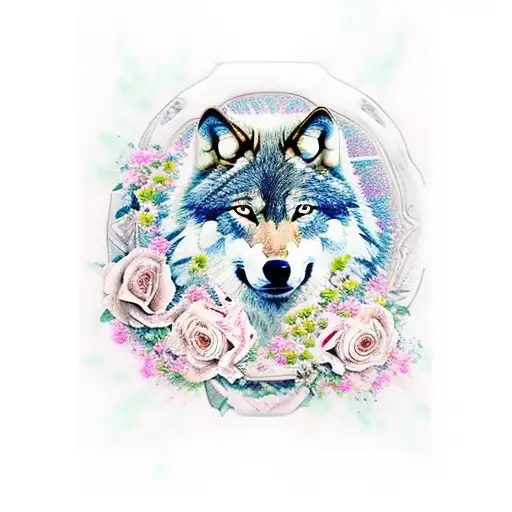 Wolf Laying In Roses