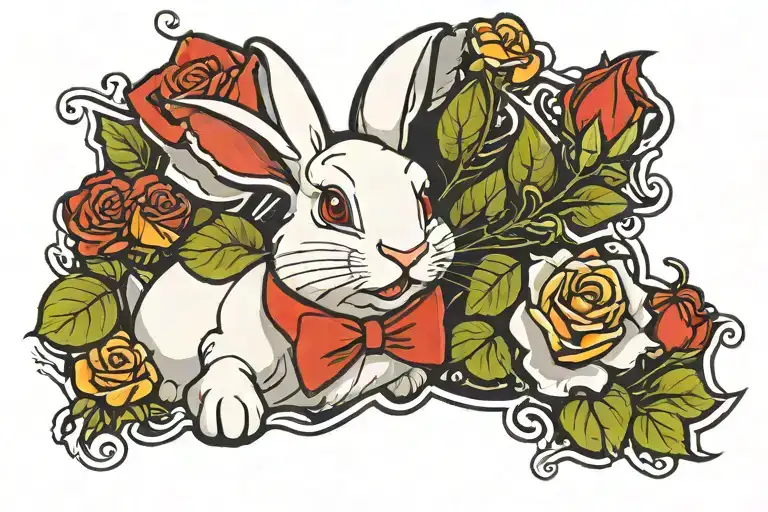 White Cartoon Rabbit With Red Rose
