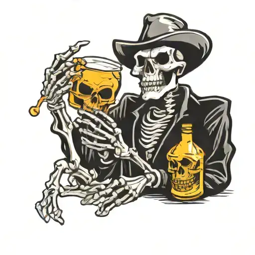 Skeleton Holding A Bottle Of Fireball Whiskey