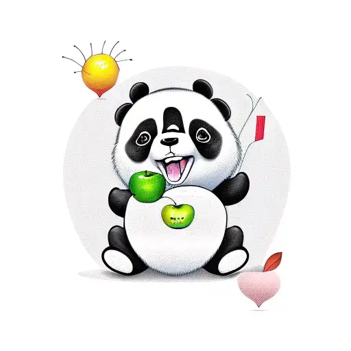 Cute Cartoon Panda Holding An Apple