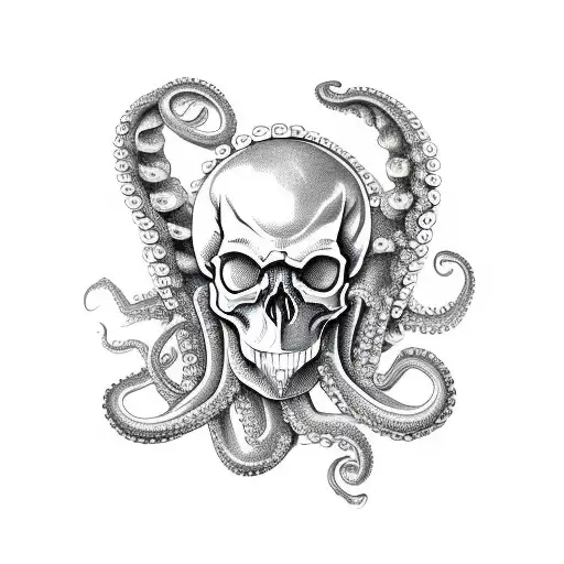 Skull With Octopus Limbs Coming Out Of It