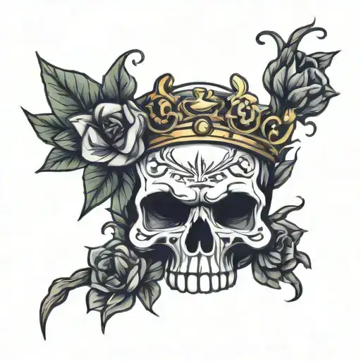 Skull Crowned With Blooming Flowers And Roots