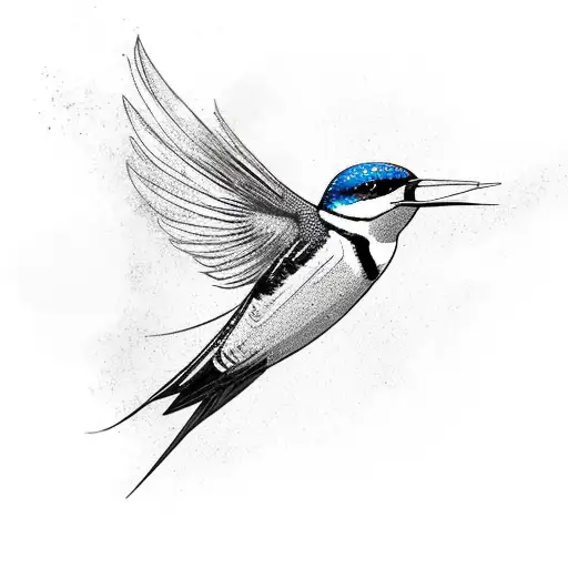 Traditional Style Swallow With Banner For Son's Name In Black And White Or Shaded