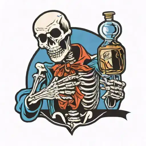 Skeleton Holding A Bottle Of Fireball Whiskey