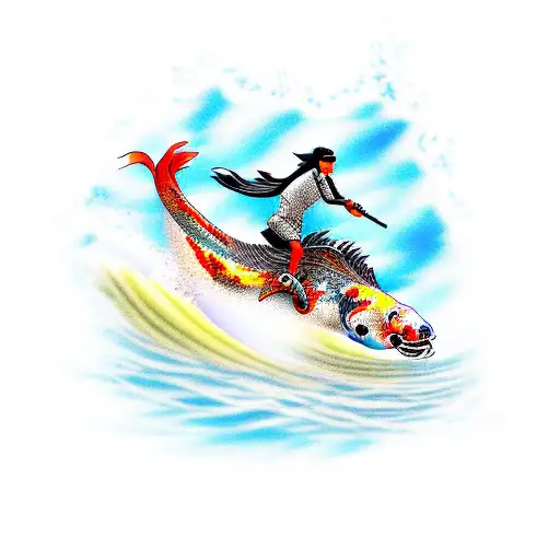 A Koi Fish Riding A Motorcycle Along The Beach At Sunset