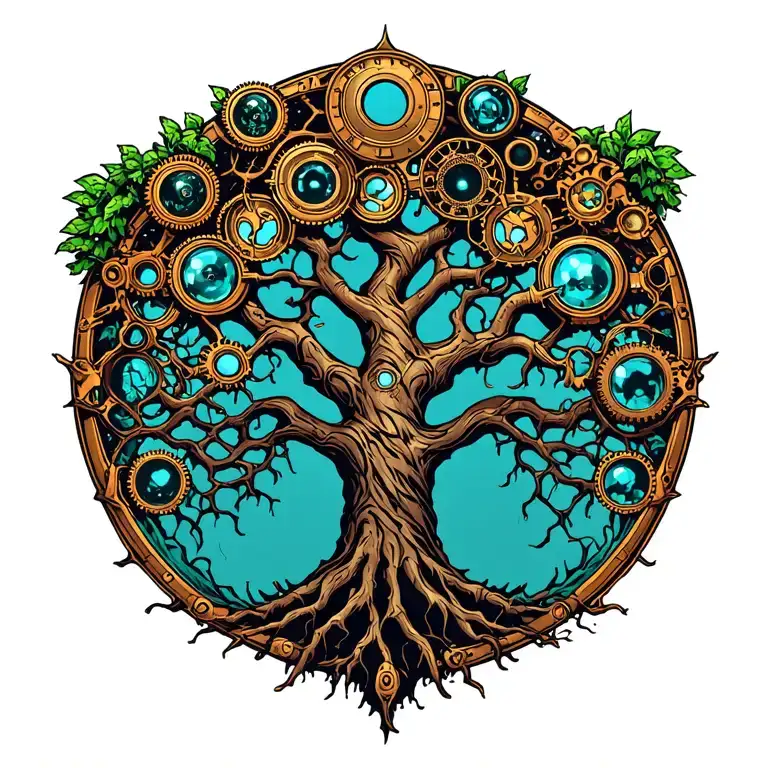 A Steam Punk-inspired Tree Of Life Simple Line Work Image
