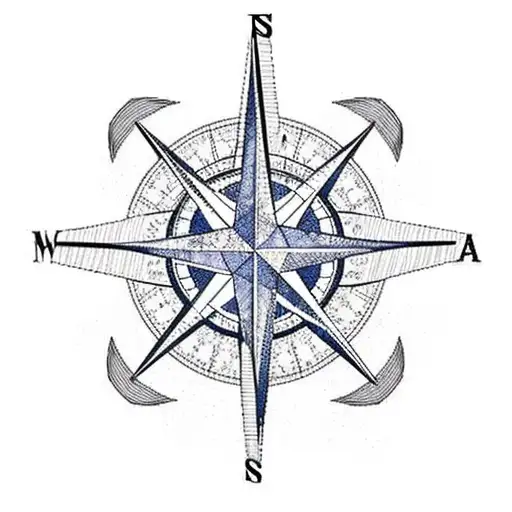 A New-school Design Of A Compass Rose Incorporating Michigan Landmarks And Symbols