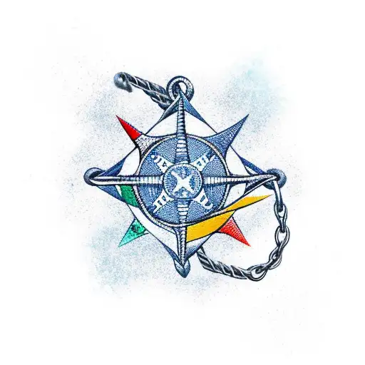 Nautical Star With An Anchor Hanging From It Using Ship Chains
