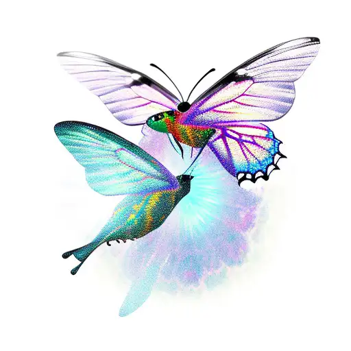 A Butterfly And Hummingbird Duo Flying Through Outer Space