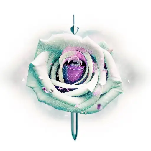 A Realistic Depiction Of A Sword With Delicate Rose Petals Falling Around It