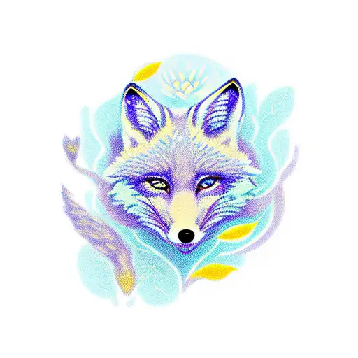 Blue Fox Surrounded By Water And Lotus Flowers