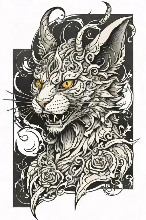 Cat Lucifer With Horns Bahamut Head