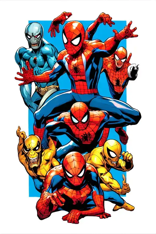Multiple Spider-man Fighting Villains
