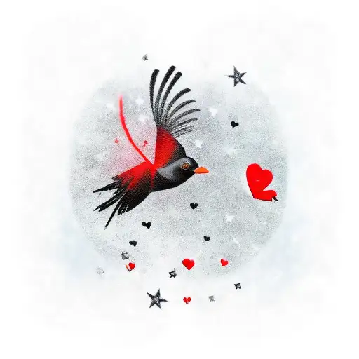 Black Bird With A Red Heart Amongst The Stars