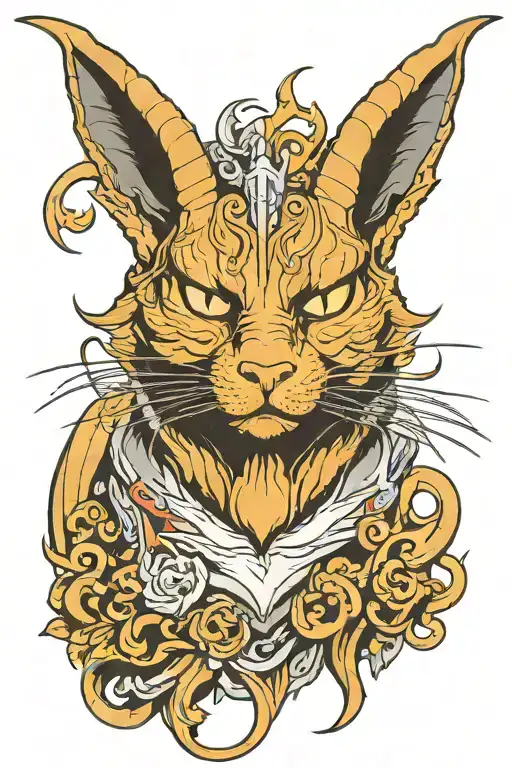 Cat Lucifer With Horns Bahamut Head Front View