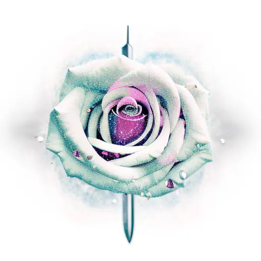 A Realistic Depiction Of A Sword With Delicate Rose Petals Falling Around It