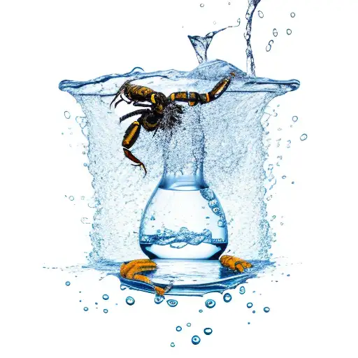 Scorpion Sitting On A Tilted Water Jug With Water Pouring Out