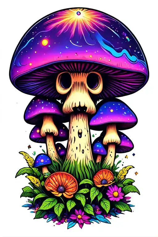 Hippie Psychodelic Trippie Mushrooms Galaxy Filled