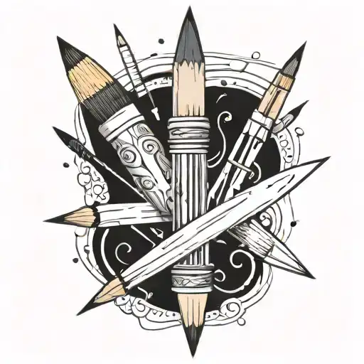 An Abstract Design Incorporating Pencils And Paintbrushes To Represent Drawing Passion