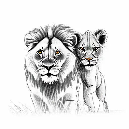 A Family Of A Lion And A Lioness With Cubs In Gungal