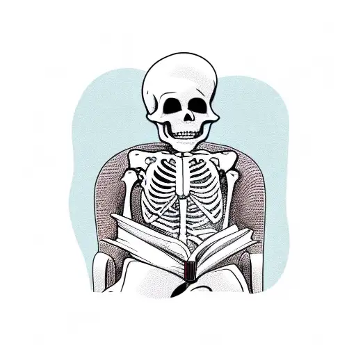 Skeleton Reading A Book Sitting In A Sofa