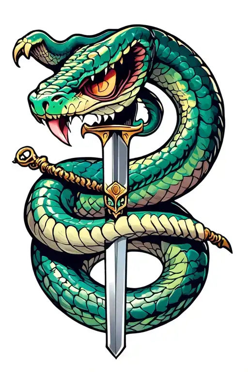 A Snake With A Sword Piercing