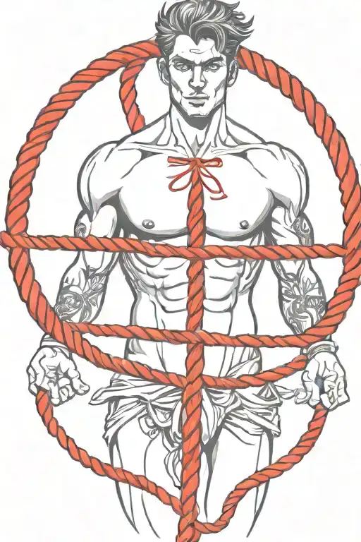 Simple Sexy Man Tied Up With A Red Rope