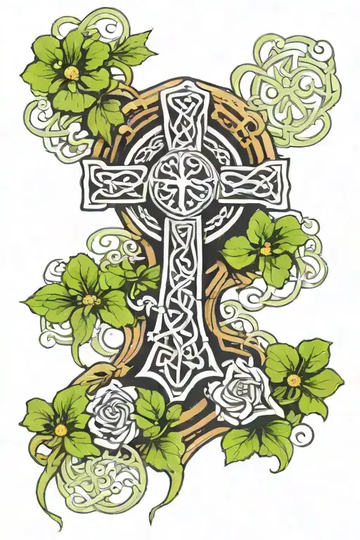 Celtic Cross With Clover In The Middle And Scripture